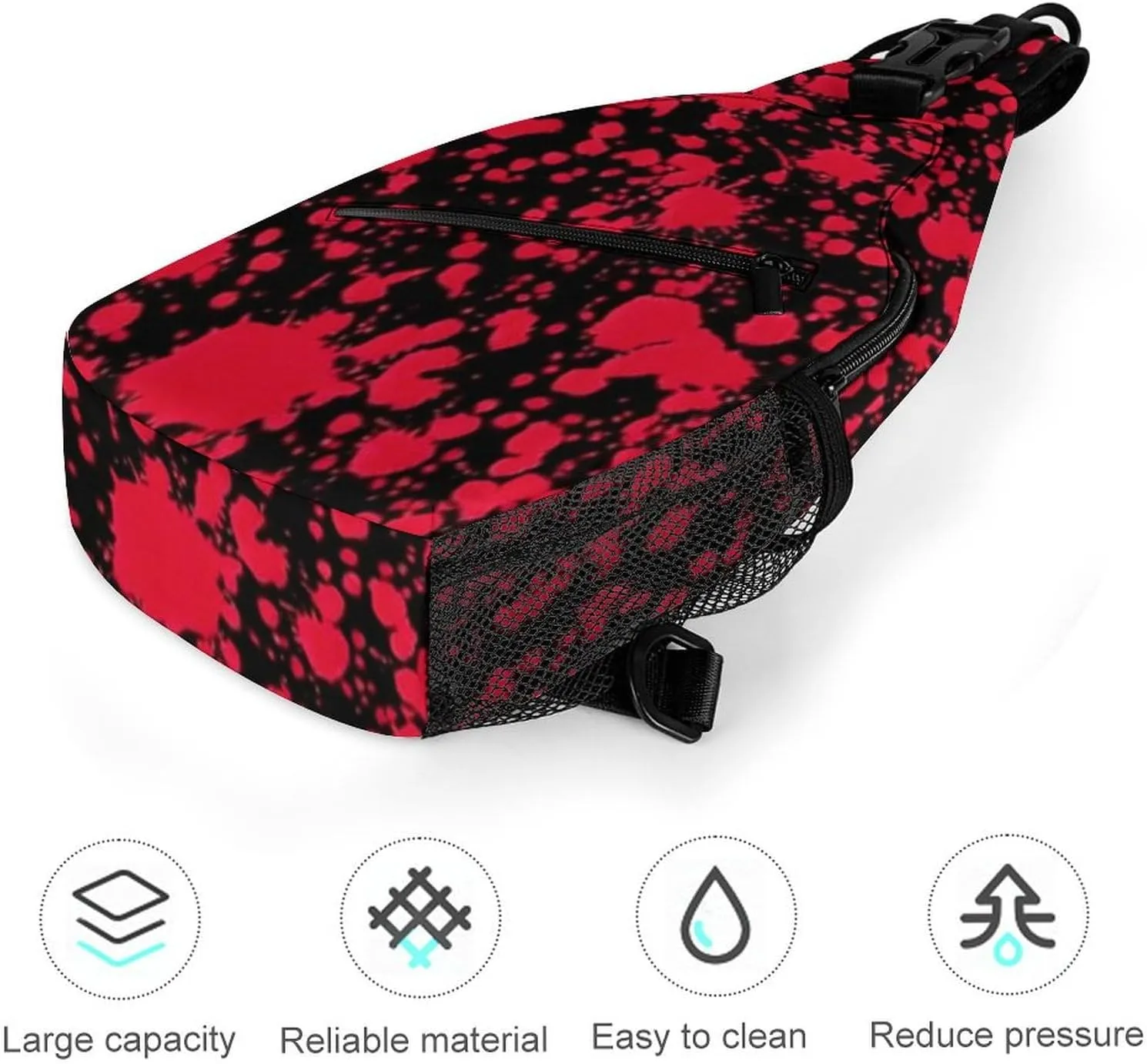Men Sling Backpack Collapsible Durable Shoulder Crossbody Bag Chest Pack - Classic Horror Blood Splatter Black Art Anti-Theft Multipurpose Daypack Bag With Adjustable Shoulder Strap