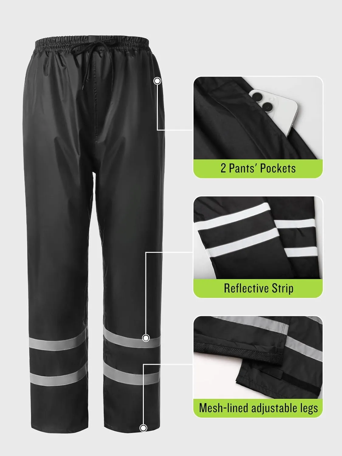 Men's Rain Suit High Visibility Reflective Work Rain Jacket Pants for All Sport Farm Fishing Motorcycle