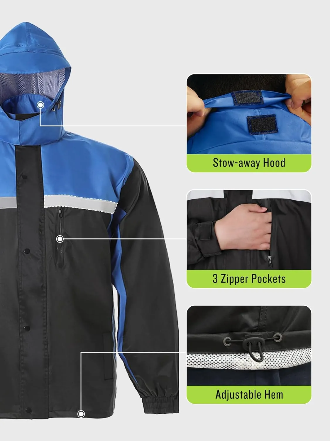 Men's Rain Suit High Visibility Reflective Work Rain Jacket Pants for All Sport Farm Fishing Motorcycle