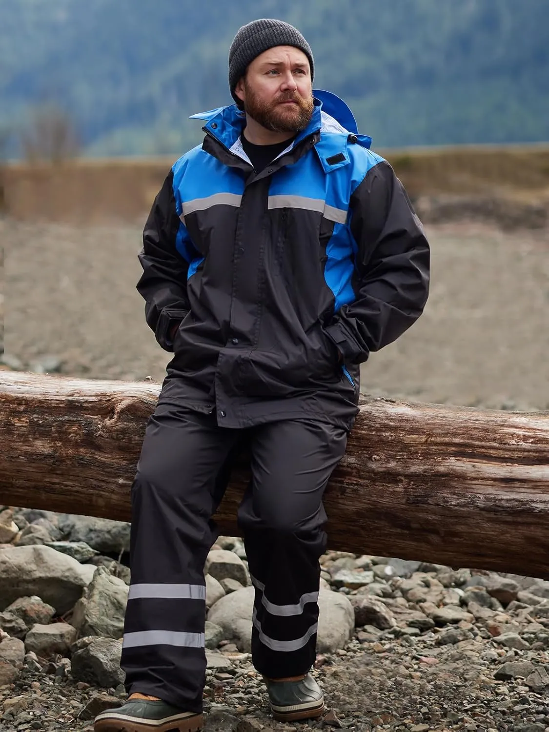 Men's Rain Suit High Visibility Reflective Work Rain Jacket Pants for All Sport Farm Fishing Motorcycle