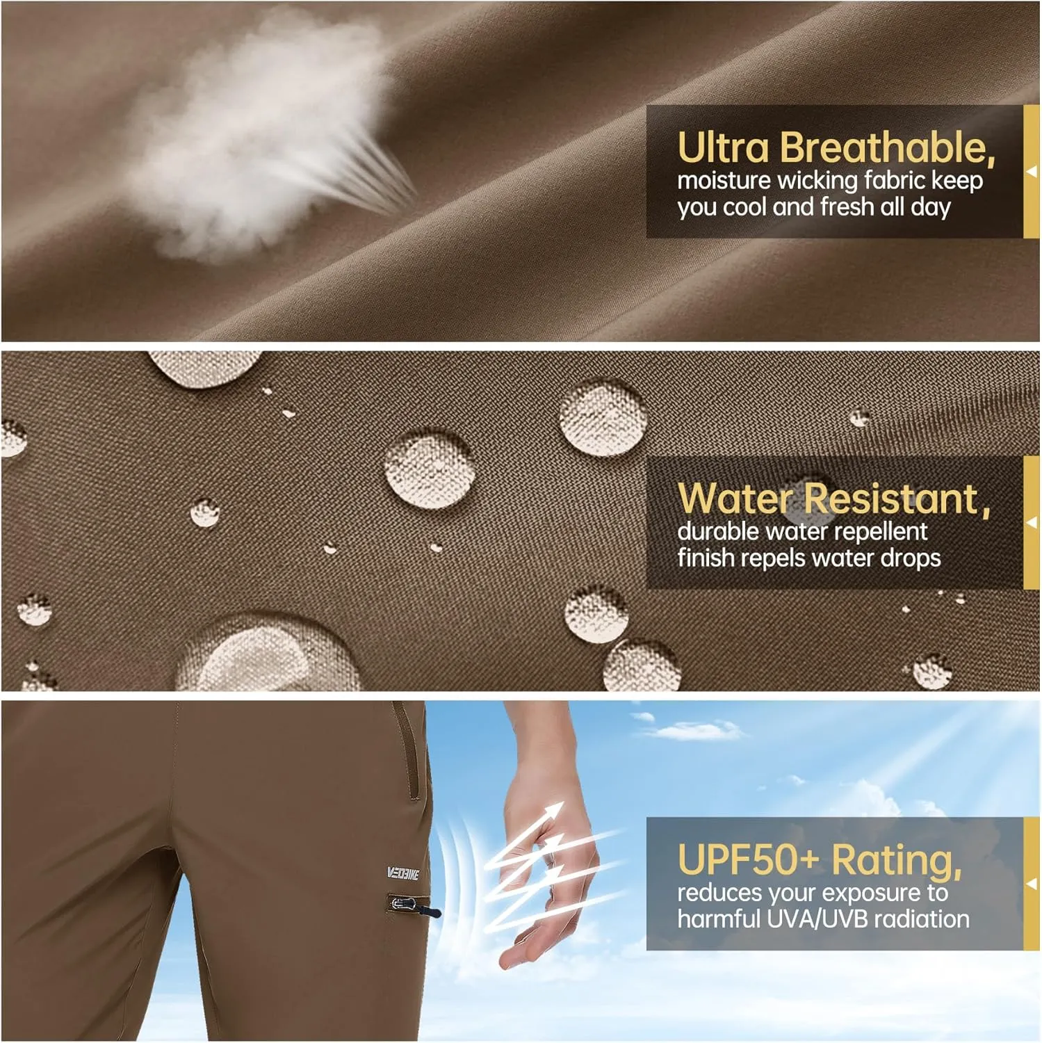 Mens Stretch Hiking Pants Cargo Quick Dry Lightweight Water Resistant Outdoor Fishing Pants Adjustable Bottom Pockets