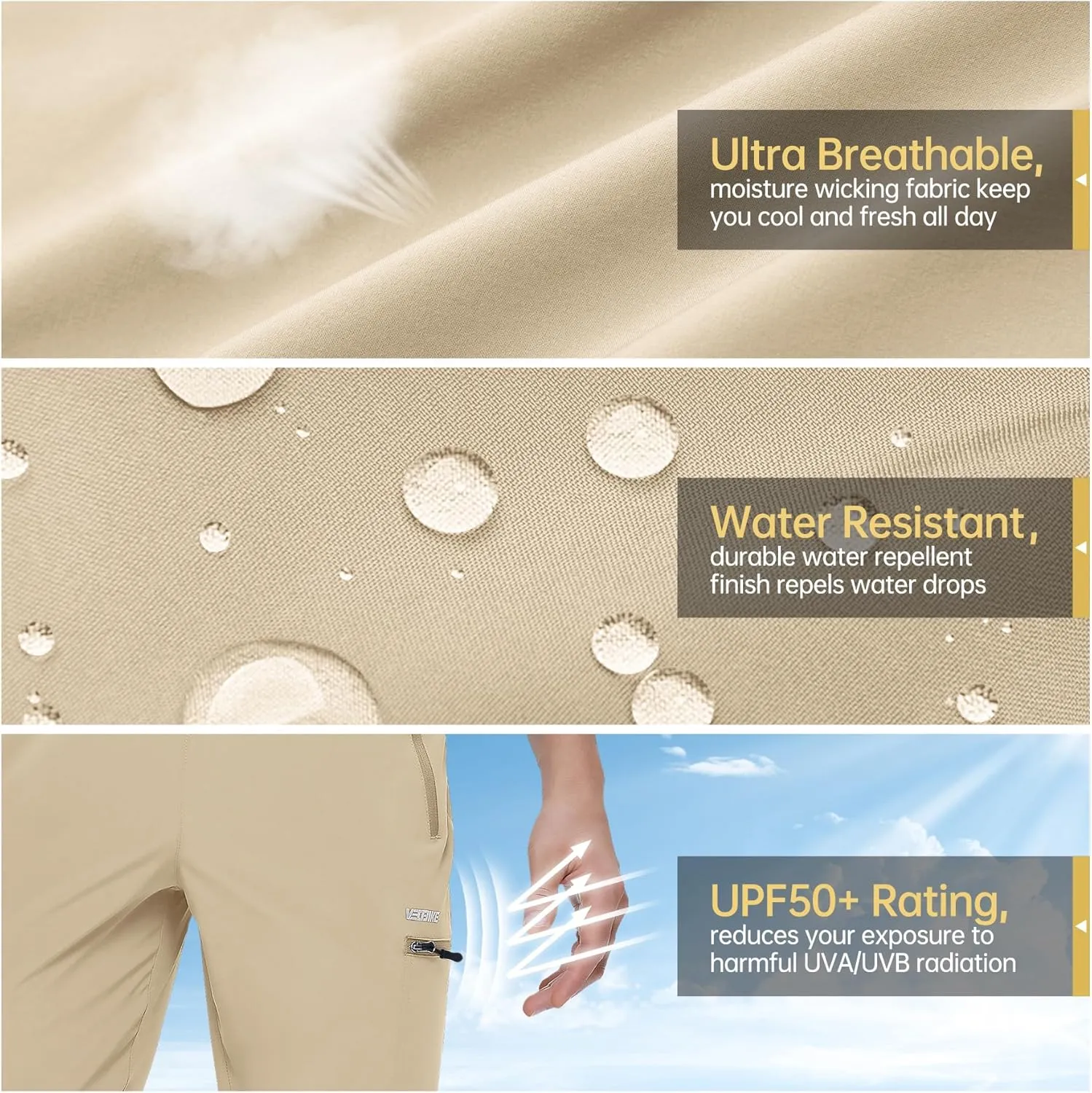 Mens Stretch Hiking Pants Cargo Quick Dry Lightweight Water Resistant Outdoor Fishing Pants Adjustable Bottom Pockets
