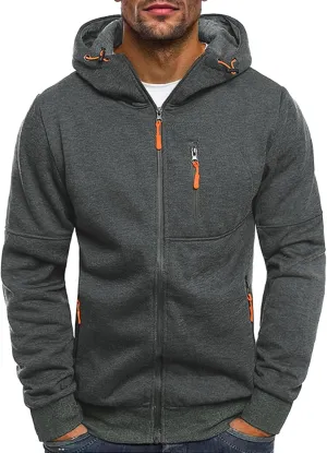 Men's Zip Up Fleece Hoodie Lightweight Sweatshirt Long Sleeve Sports Hooded Jacket with Zipper Pockets