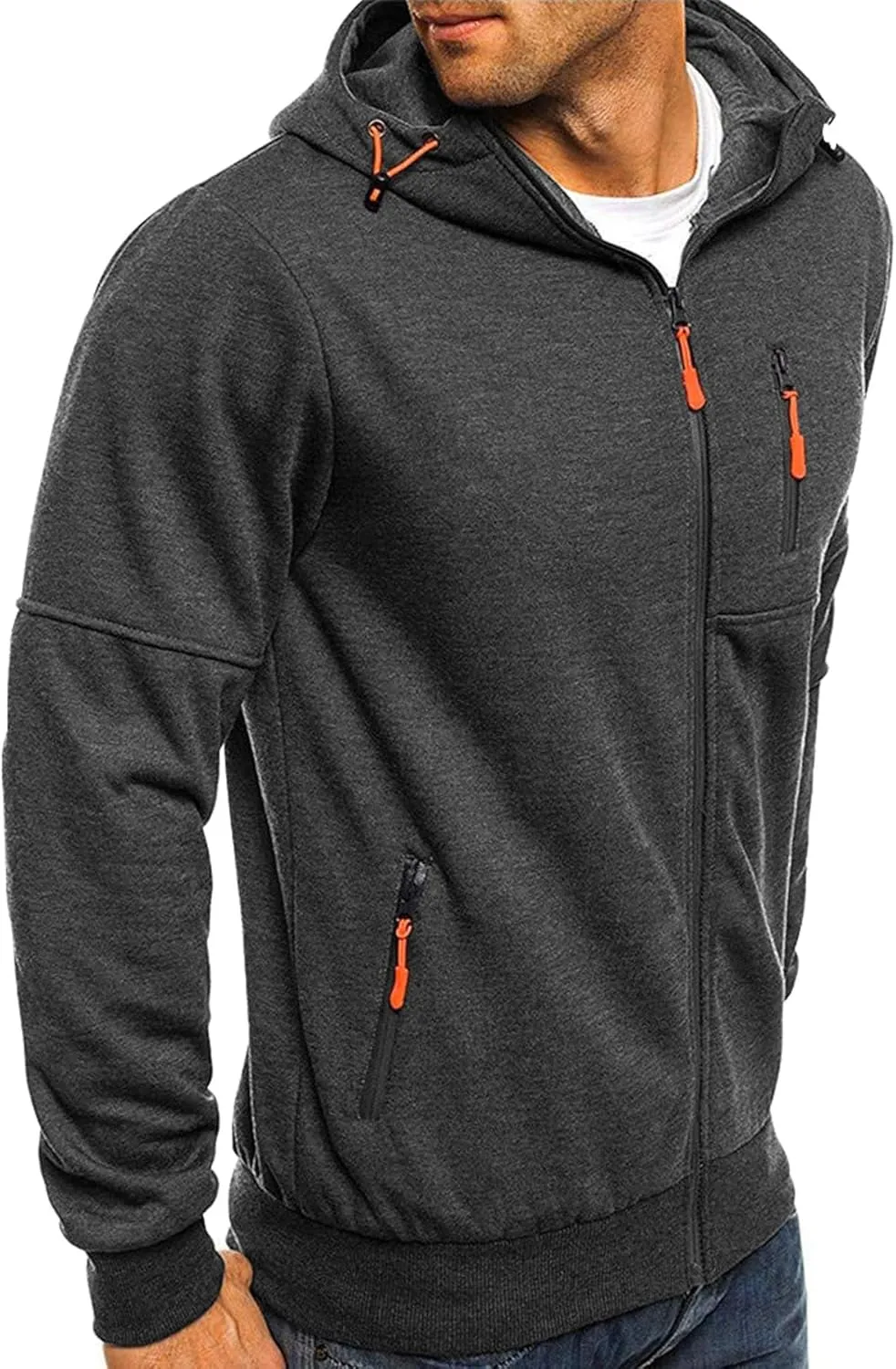 Men's Zip Up Fleece Hoodie Lightweight Sweatshirt Long Sleeve Sports Hooded Jacket with Zipper Pockets