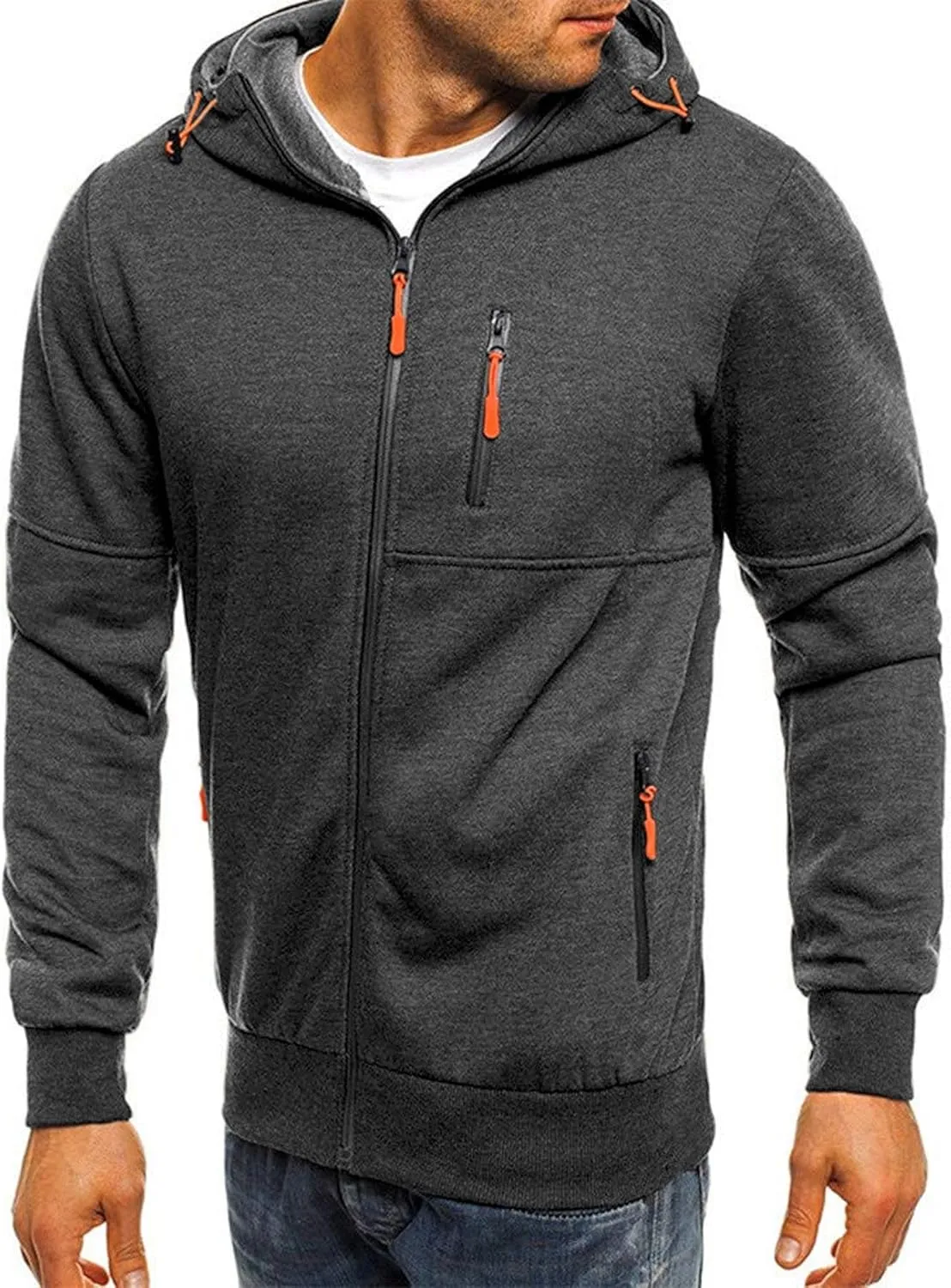 Men's Zip Up Fleece Hoodie Lightweight Sweatshirt Long Sleeve Sports Hooded Jacket with Zipper Pockets