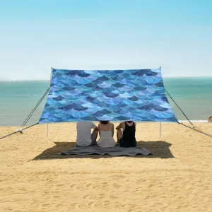 Mermaid Scales Beach Canopy Tent Anti-UV & Wind Resistant, Watercolour Camping Sun Shelter Easy Setup Portable,Outdoor Shade Tents with Sandbags,Sand Shovels,Ground Pegs & Stability Poles