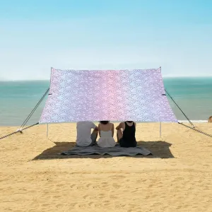 Mermaid Scales Sparkly Beach Canopy Tent Anti-UV & Wind Resistant, Glitter Rainbow Purple Camping Sun Shelter Easy Setup Portable,Outdoor Shade Tents with Sandbags,Sand Shovels,Ground Pegs & Sta