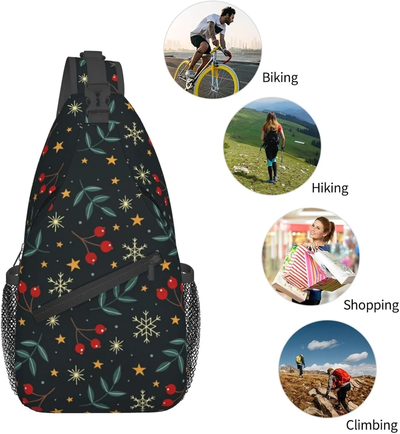 Merry Christmas Sling Backpack,Christmas Snowflake Crossbody Shoulder Backpack Adjustable Sling Bag for Men Women