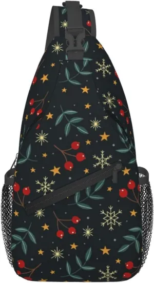 Merry Christmas Sling Backpack,Christmas Snowflake Crossbody Shoulder Backpack Adjustable Sling Bag for Men Women