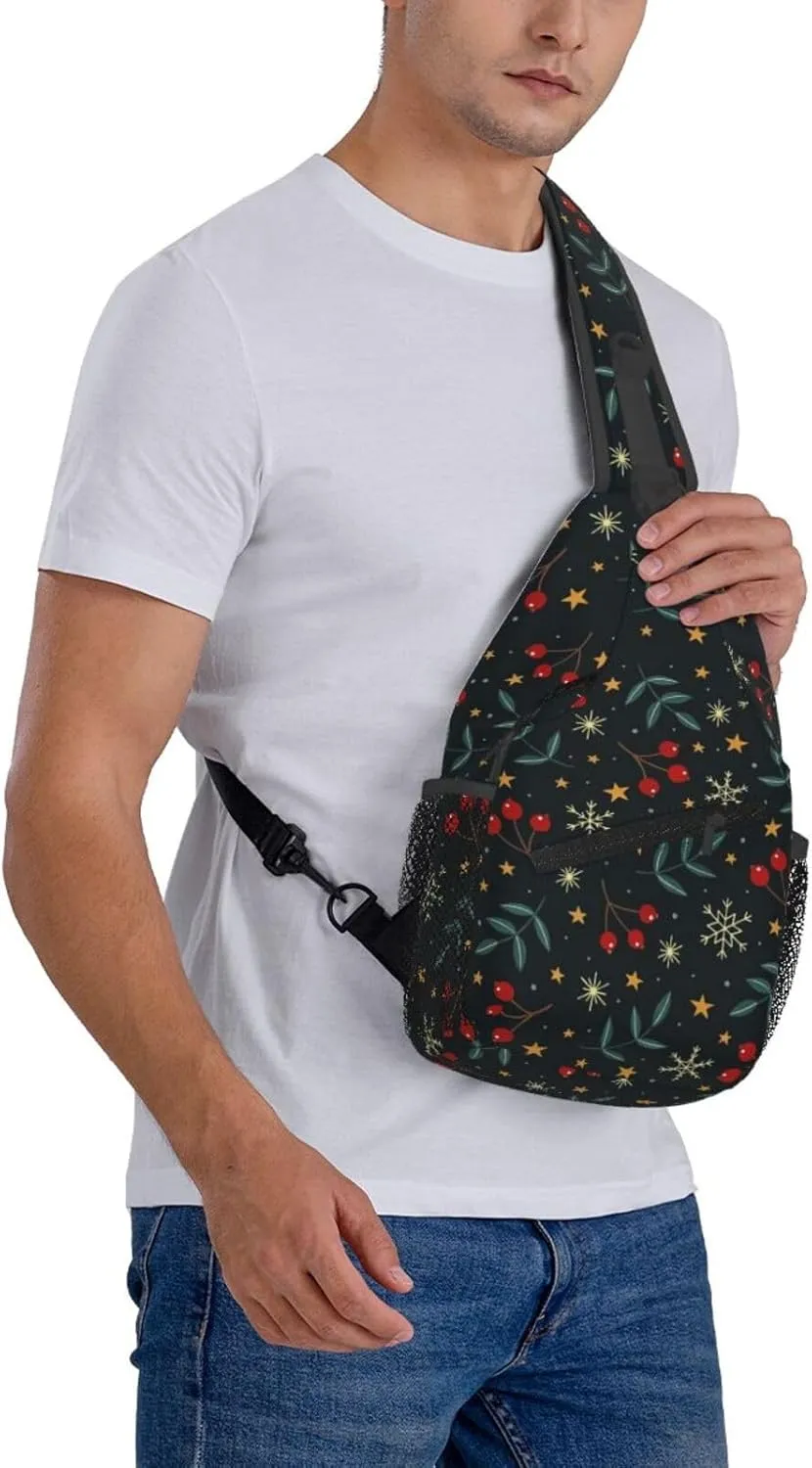 Merry Christmas Sling Backpack,Christmas Snowflake Crossbody Shoulder Backpack Adjustable Sling Bag for Men Women