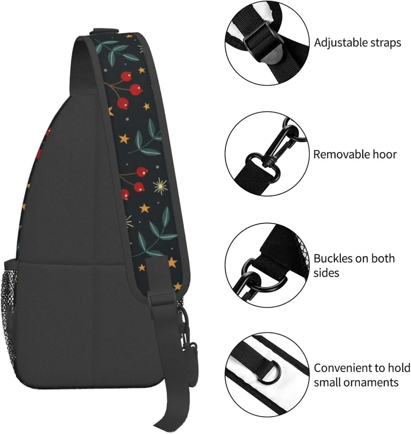 Merry Christmas Sling Backpack,Christmas Snowflake Crossbody Shoulder Backpack Adjustable Sling Bag for Men Women