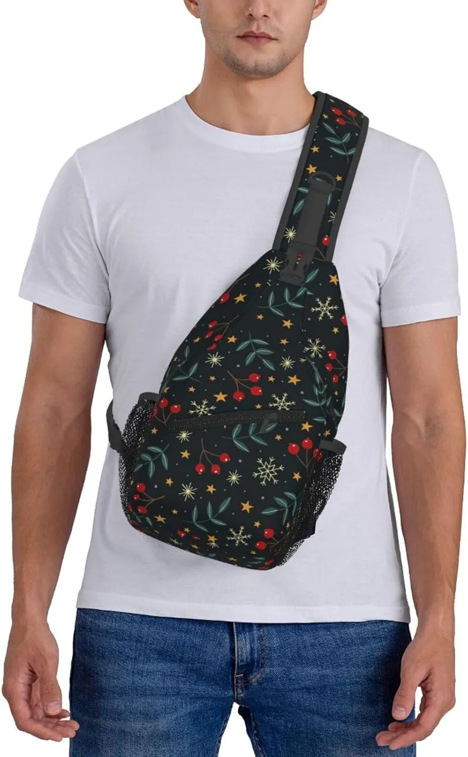Merry Christmas Sling Backpack,Christmas Snowflake Crossbody Shoulder Backpack Adjustable Sling Bag for Men Women