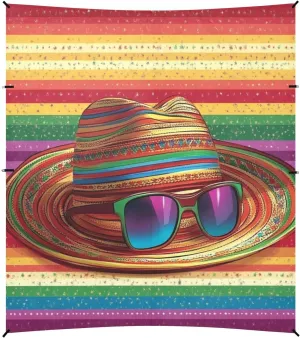 Mexican Style Cinco De Mayo Mexican Sombrero Sunglasses Foldable Beach Canopy UPF50 Easy Setup Large Sun Shelter with Sand Shovel for Backyard and Camping