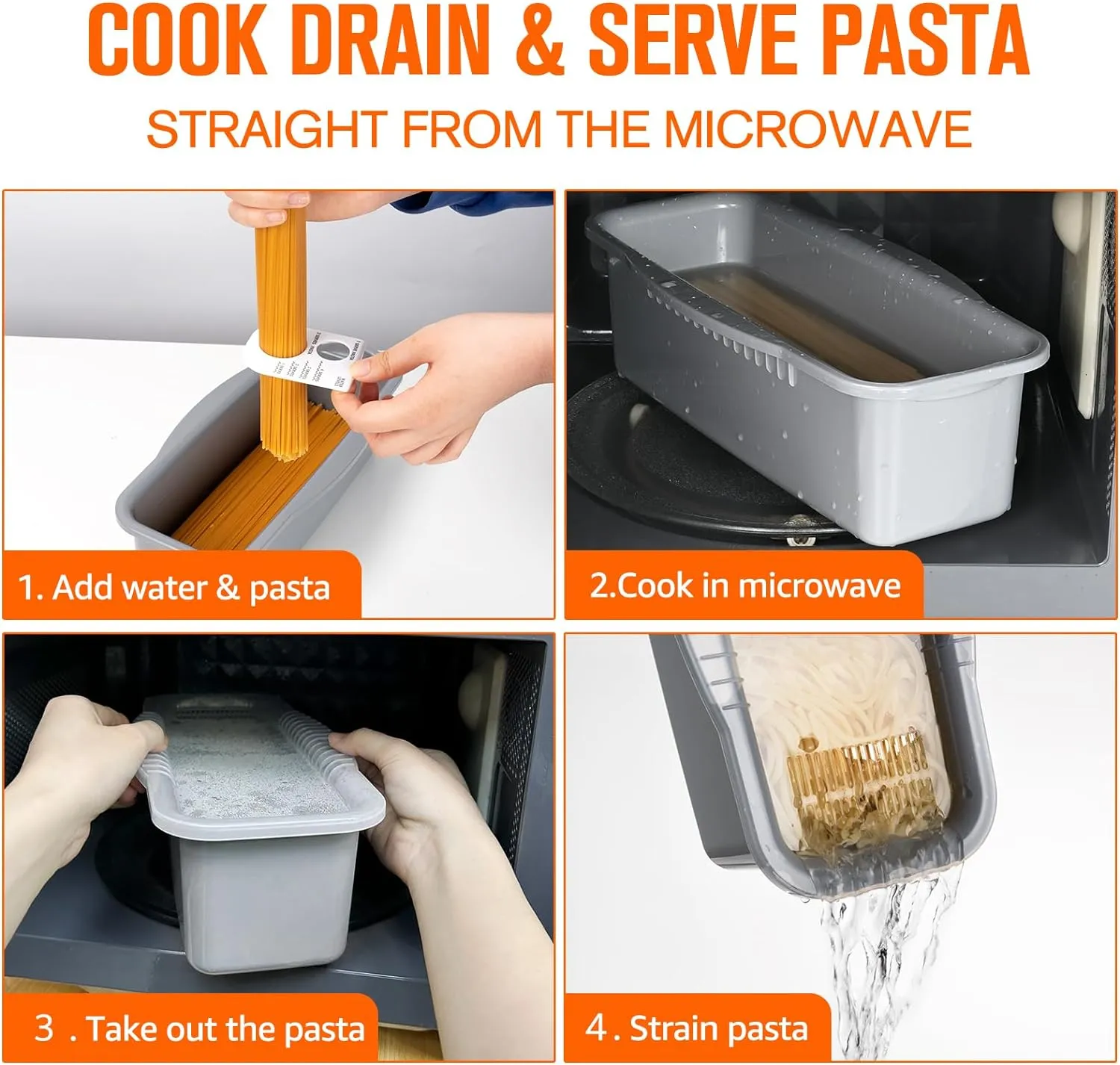 Microwave Pasta Cooker with Strainer Lid- Quick and Easy Cooks 4 Servings Spaghetti Cooker- No Sticking or Waiting For Boil- Perfect Make Pasta Every Time- For Dorm, Kitchen or Office