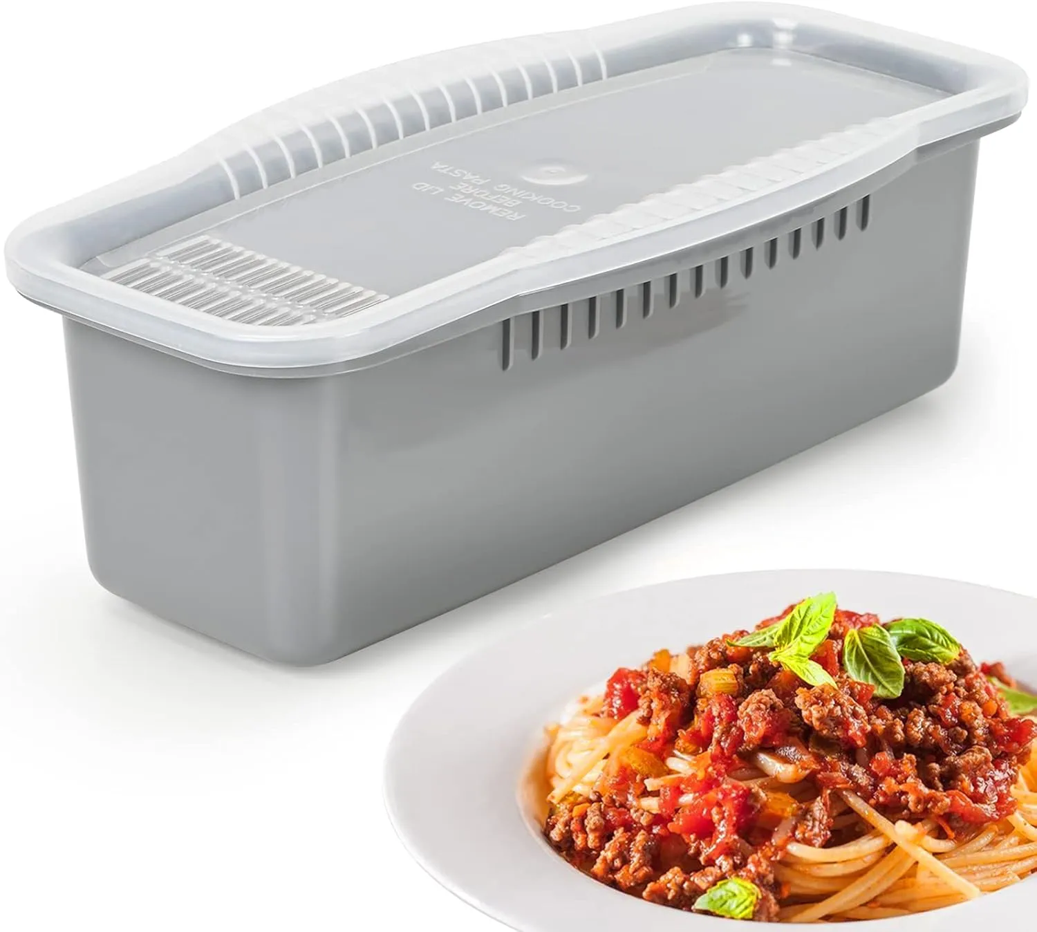 Microwave Pasta Cooker with Strainer Lid- Quick and Easy Cooks 4 Servings Spaghetti Cooker- No Sticking or Waiting For Boil- Perfect Make Pasta Every Time- For Dorm, Kitchen or Office
