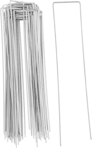Mikikit 50Pcs U Shape Galvanized Ground Nails for Lawn and Garden Durable Fixing Stakes for Tents Tarps and Landscaping Heavy Duty Outdoor Garden Anchors