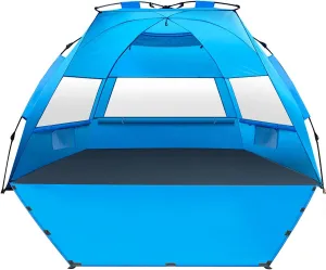 MIRUS Pop Up Beach Tent, Deluxe XL Sun Shade Shelter for 3-4 Person with UPF50  Protection, Extendable Floor & 3 Ventilating Windows Carrying Bag Stakes and Guy Lines
