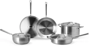 Misen 5-Ply Stainless Steel Cookware Set - Versatile, Dishwasher Safe - 9-Piece Set - 10" Skillet, 12" Skillet   Lid, 3 QT Saute Pan   Lid, 3 QT Saucier   Lid, 8 QT Stockpot   Lid