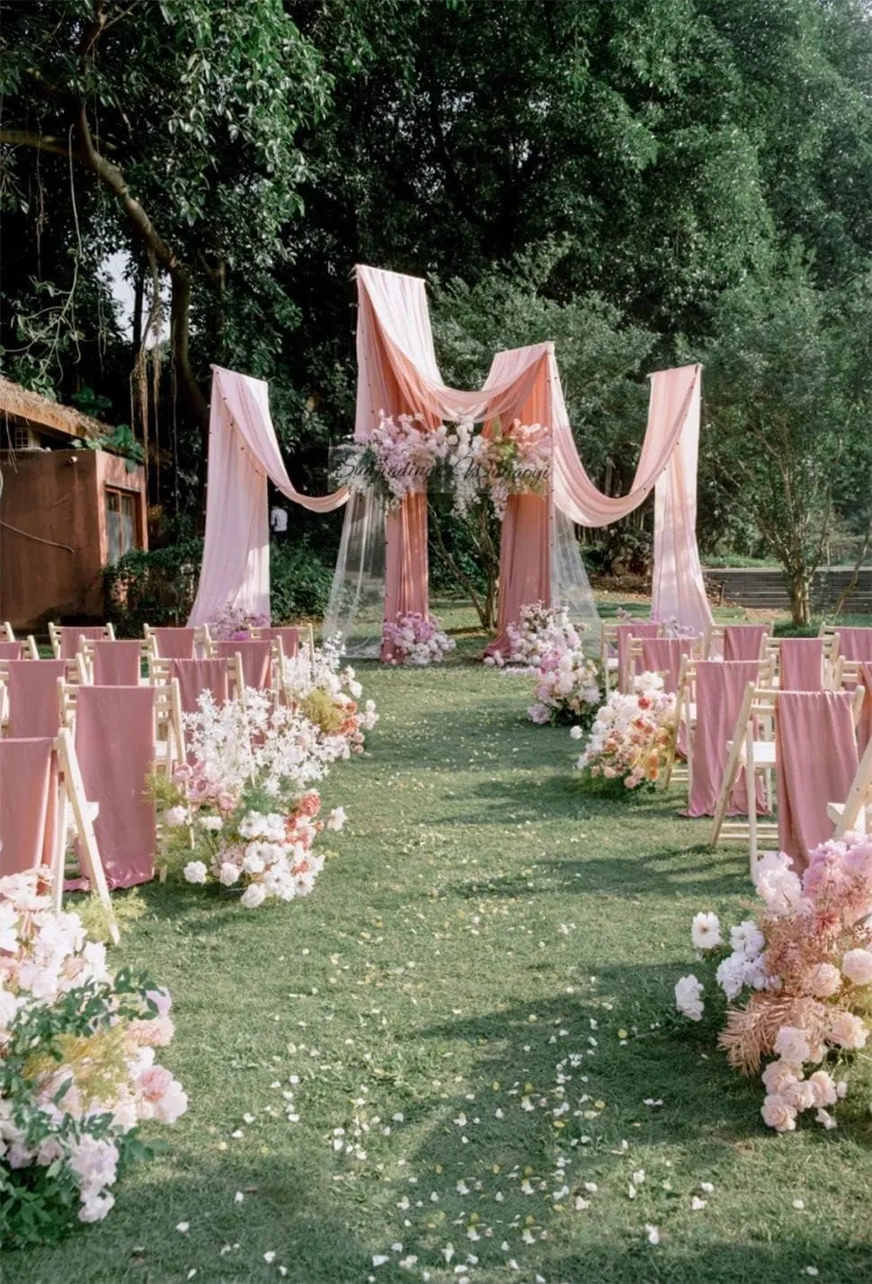 MLMW Chiffon Fabric by The Yard 5 Yards 60" Wide Dusty Rose Wedding Arch Draping Fabric Sheer Material for Party Backdrop Arch Ceiling Decor