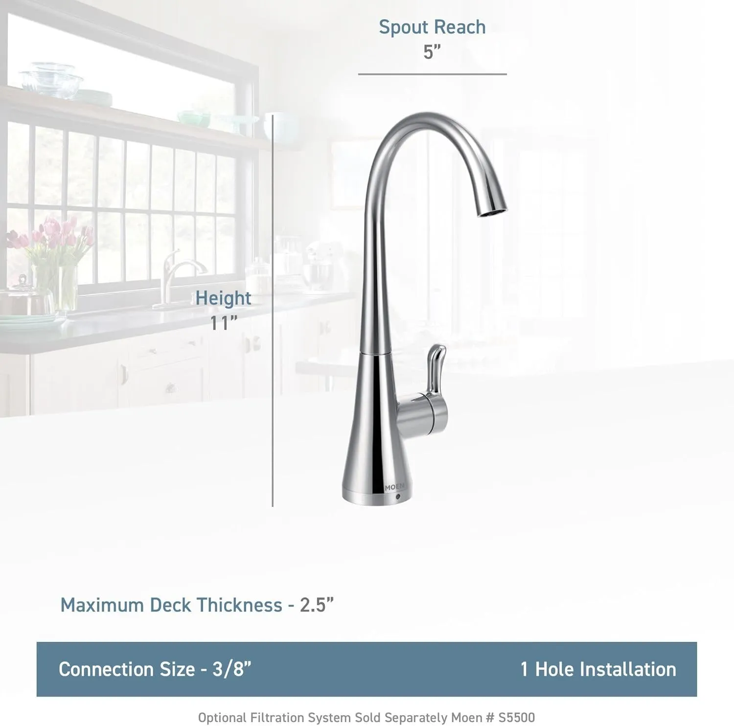 Moen Black Stainless Sip Transitional Cold Water Kitchen Beverage Faucet with Optional Filtration System, S5520BLS