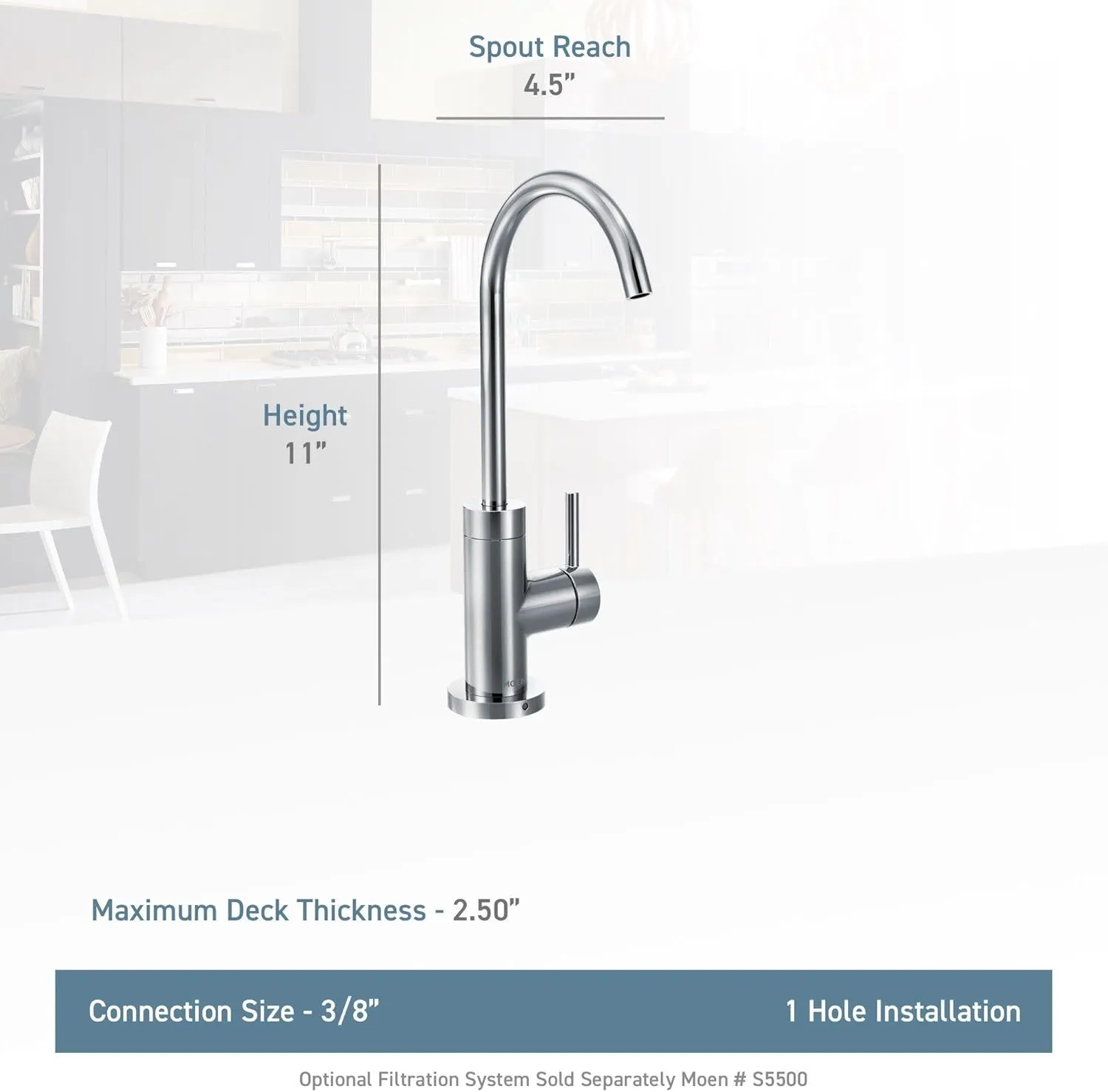 Moen Chrome Sip Modern Cold Water Kitchen Beverage Faucet with Optional Filtration System, S5530