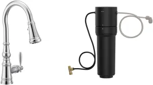 Moen Chrome Weymouth 3-in-1 Water Filtration One-Handle Pulldown Kitchen Faucet, FS73004 with Moen F9800 Advanced Carbon Water Filtration System