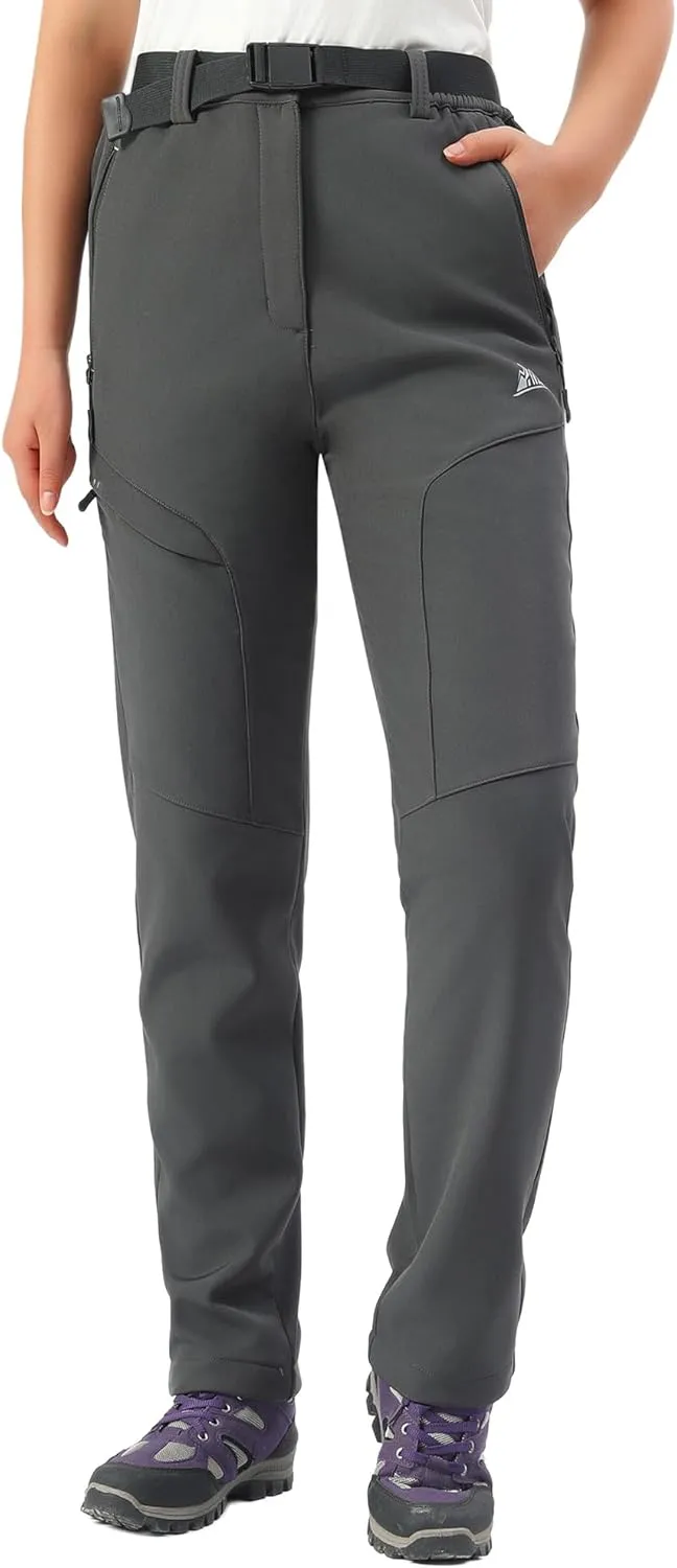 MOERDENG Women's Fleece Lined Snow Ski Pants Waterproof Softshell Pants Winter Warm Insulated Hiking Pants