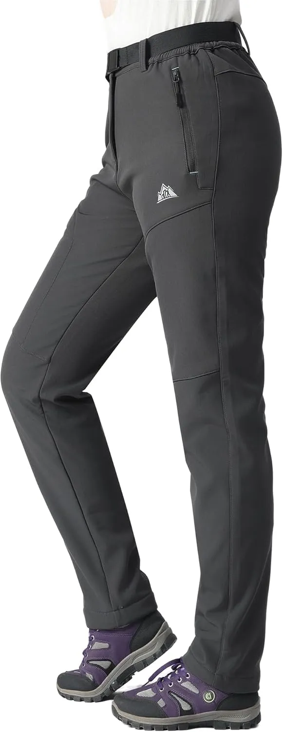 MOERDENG Women's Fleece Lined Snow Ski Pants Waterproof Softshell Pants Winter Warm Insulated Hiking Pants