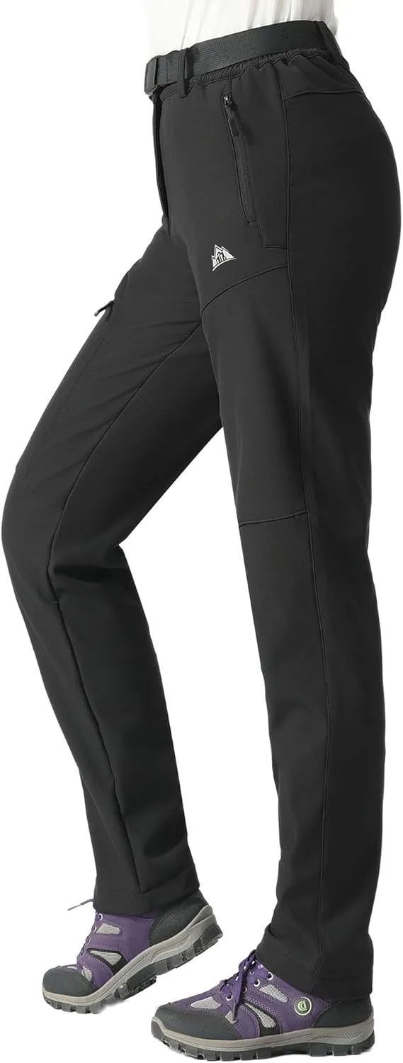 MOERDENG Women's Fleece Lined Snow Ski Pants Waterproof Softshell Pants Winter Warm Insulated Hiking Pants