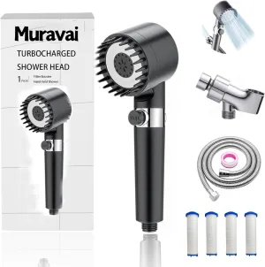 Muravai Shower Head, High Pressure Handheld with 4PCS Water Filter, One-Touch Pause Switch Fits for Men, Women, Children and Pets