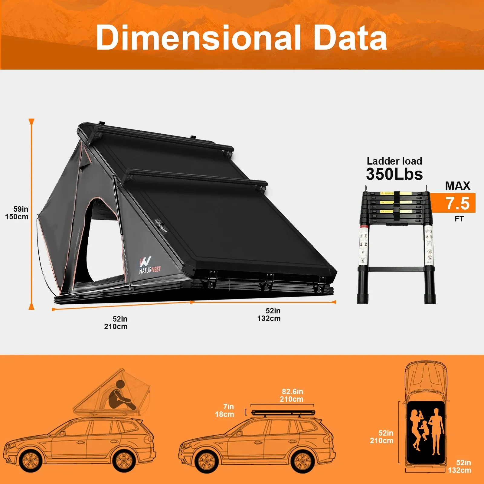 Naturnest Hard Shell Rooftop Tent for Camping on SUV Jeep Truck or Van