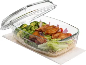 Navaris Rectangular Glass Casserole Dish - 4.5L Capacity for Heat and Cold - Oven Proof Casserole Dishes with Lids - Hob to Oven Ideal for Baking and Serving - Microwave Cookware