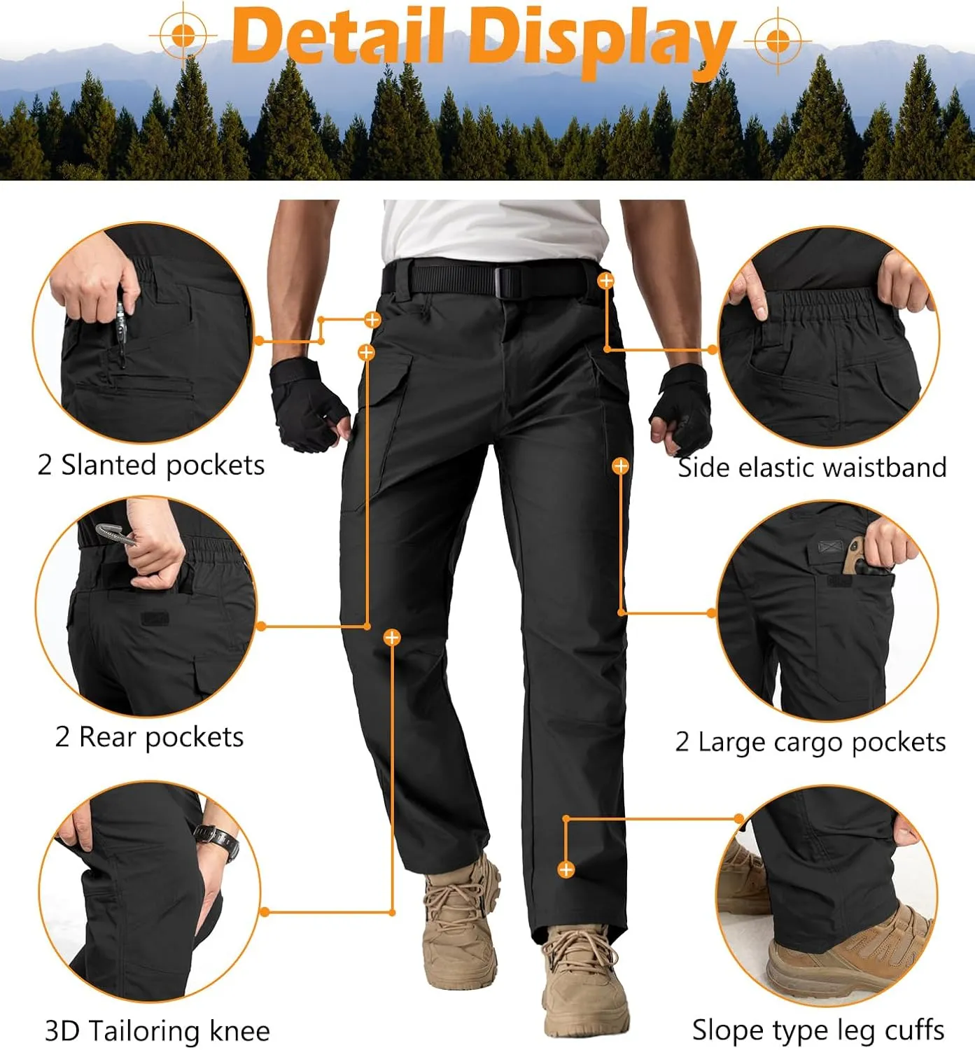 NAVEKULL Men's Flex Tactical Pants Ripstop Stretch Work Cargo Pants Water Resistant Outdoor EDC Hiking Pants