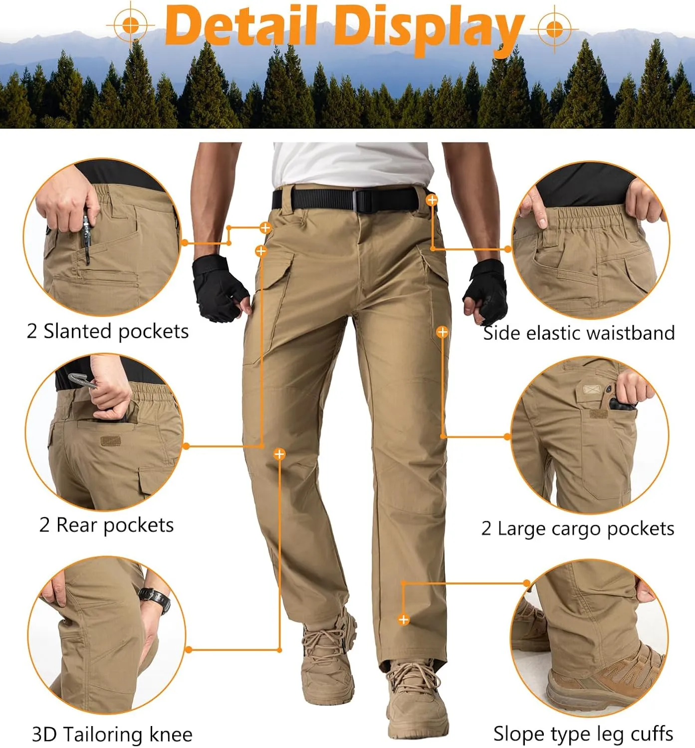 NAVEKULL Men's Flex Tactical Pants Ripstop Stretch Work Cargo Pants Water Resistant Outdoor EDC Hiking Pants