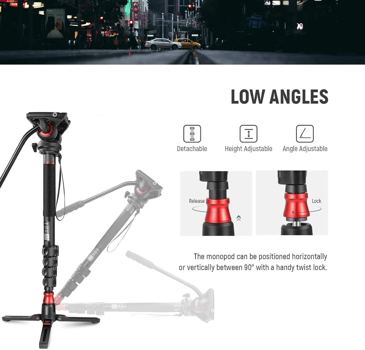NEEWER Professional Camera Monopod with Feet, 70.5"/179cm Telescopic Portable Aluminum Travel Monopod with Pan Tilt Fluid Head and Removable Tripod Base for DSLR Camera Camcorder, Max Load 13.2lb/6Kg