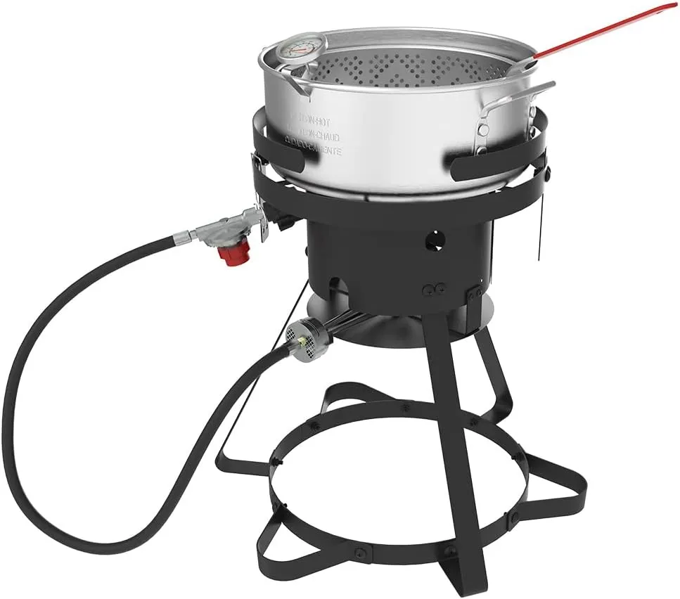 Nexgrill Propane Deep Fryer with 10Qt Aluminum Crawfish Boiler Pot & Strainer Basket for Turkey, Seafood, and More, 58,000 BTU Turkey Fryer Burner, CSA Approved Outdoor Deep Fryer - 840-0008