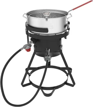 Nexgrill Propane Deep Fryer with 10Qt Aluminum Crawfish Boiler Pot & Strainer Basket for Turkey, Seafood, and More, 58,000 BTU Turkey Fryer Burner, CSA Approved Outdoor Deep Fryer - 840-0008