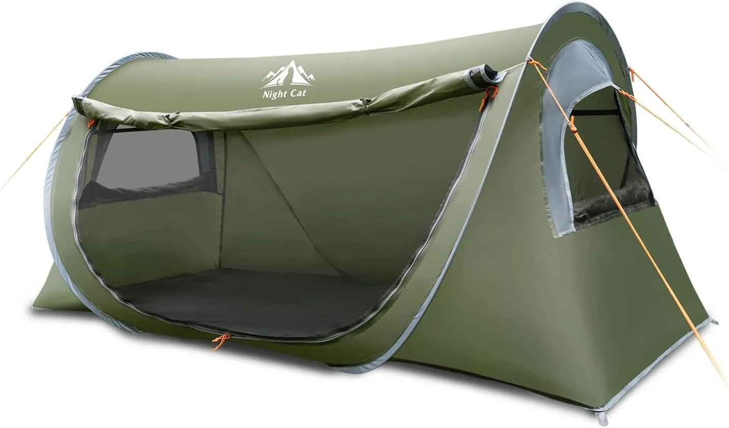 Night Cat Pop-up Camping Tent: 1 Person Tent Waterproof Instant Easy Setup Tunnel Tent