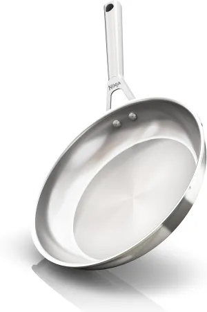 Ninja EverClad Commercial-Grade Stainless Steel 10.25" Fry Pan, Tri-Ply Pans, Oven Safe to 600°F, All Stovetops & Induction Compatible, Stainless, C90026