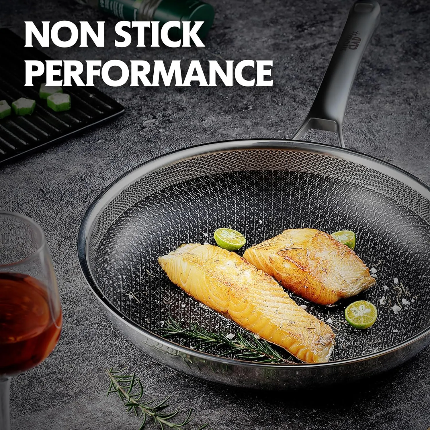 Non Stick Frying Pans,Hybrid 12 inch Frying Pans Nonstick with Lid,PFOA Free Cookware,non stick Stainless Steel Skillets,Dishwasher and Oven Safe, Works on Induction,Ceramic and Gas Cooktops