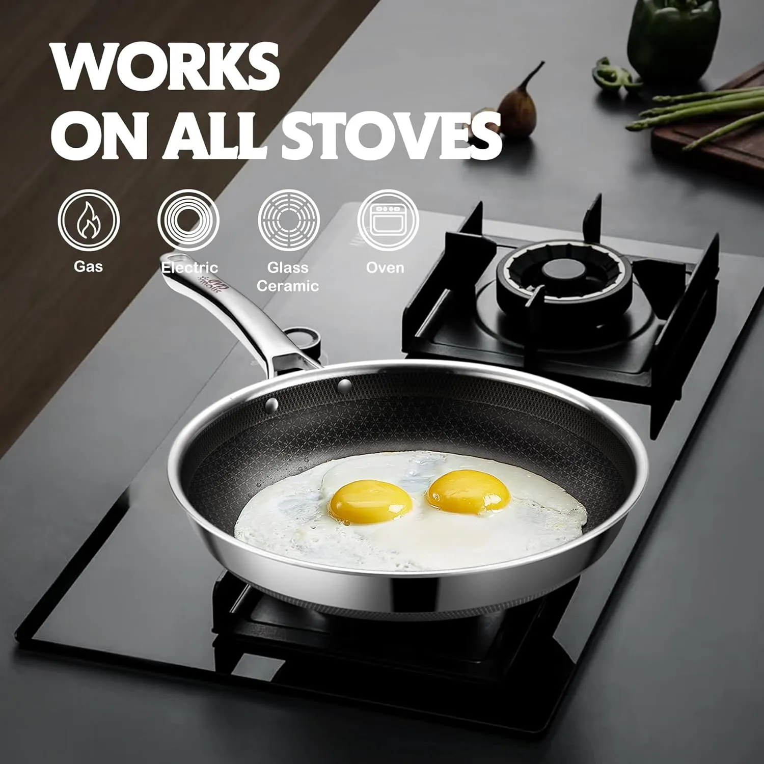 Non Stick Frying Pans,Hybrid 12 inch Frying Pans Nonstick with Lid,PFOA Free Cookware,non stick Stainless Steel Skillets,Dishwasher and Oven Safe, Works on Induction,Ceramic and Gas Cooktops