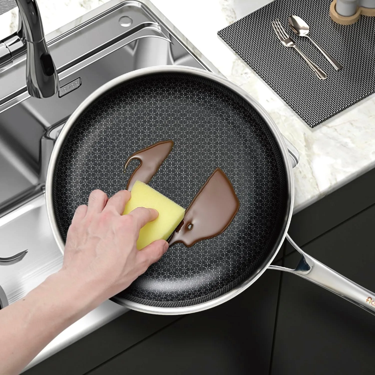 Non Stick Frying Pans,Hybrid 12 inch Frying Pans Nonstick with Lid,PFOA Free Cookware,non stick Stainless Steel Skillets,Dishwasher and Oven Safe, Works on Induction,Ceramic and Gas Cooktops