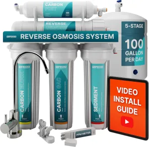 NU Aqua 5-Stage Under Sink Reverse Osmosis Water Filter System - 100 GPD RO Filtration w/Faucet & Tank - PPM Meter - 100GPD Undersink - Home & Kitchen Drinking Water Purifier