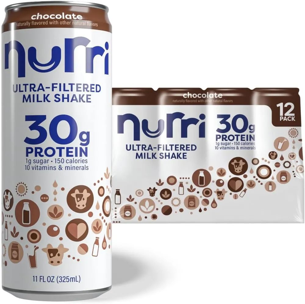 Nurri - 30g Protein Ultra Filtered Milk Shake – Chocolate - Lactose Free, Low Sugar, 150 Calories, 10 Vitamins and Minerals - 11 fl oz, 12 Cans