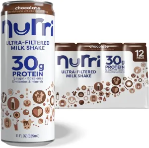 Nurri - 30g Protein Ultra Filtered Milk Shake – Chocolate - Lactose Free, Low Sugar, 150 Calories, 10 Vitamins and Minerals - 11 fl oz, 12 Cans