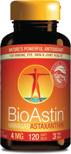 Nutrex Hawaii BioAstin Hawaiian Astaxanthin - 4mg, 120 Softgels - Farm-Direct Premium Antioxidant Supplement to Support Eye, Skin, Joint & Immune System Health - Non-GMO & Gluten-Free