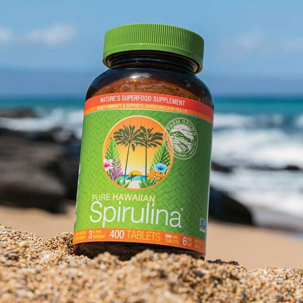 Nutrex Hawaii, Pure Hawaiian Spirulina 500 mg, Vegan, Supports Immune System, Heart, Cells and Energy, 400 Tablets