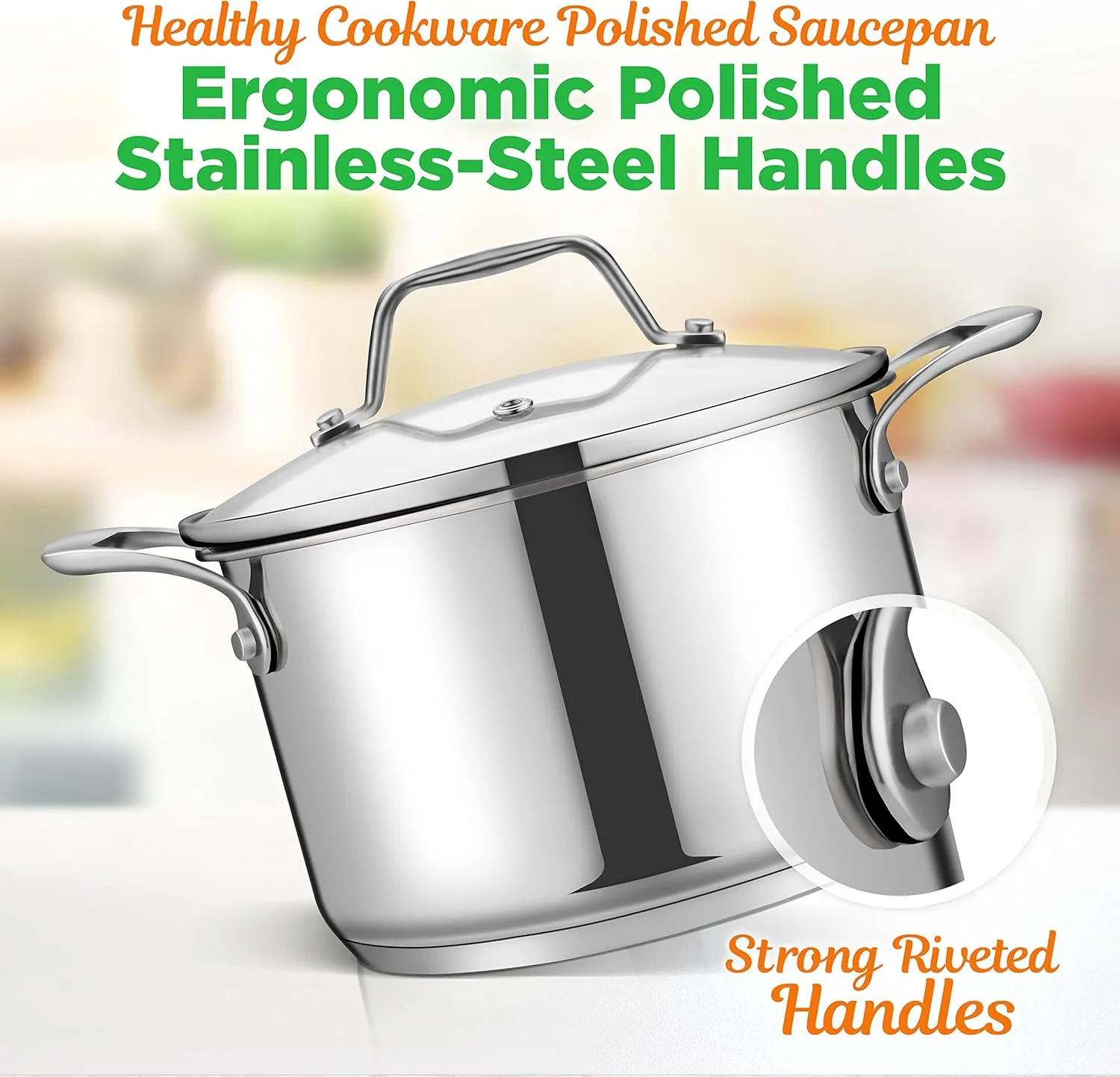 NutriChef 3-Quart Stainless Steel Pot with Glass Lid - 18/8 Food Grade Heavy Duty Cookware Stockpot for Stews, Simmering & Soups, Dishwasher Safe, For Induction, Gas & Ceramic Cooktops - NCSP3