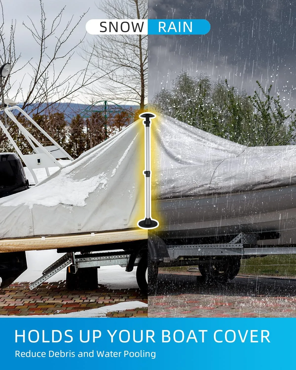 OCEANBROAD Boat Cover Support Pole Adjustable Telescoping Aluminum Pole with Straps, for V Hull/Jon/Pontoon Boat, 3 Pack
