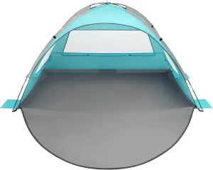 Oileus Beach Tent 2-3 Person Portable Sun Shade Shelter UV Protection, Extended Floor Ventilating Mesh Roll Up Windows Carrying Bag Stakes 6 Sand Pockets Fishing Hiking Camping, Sky Blue